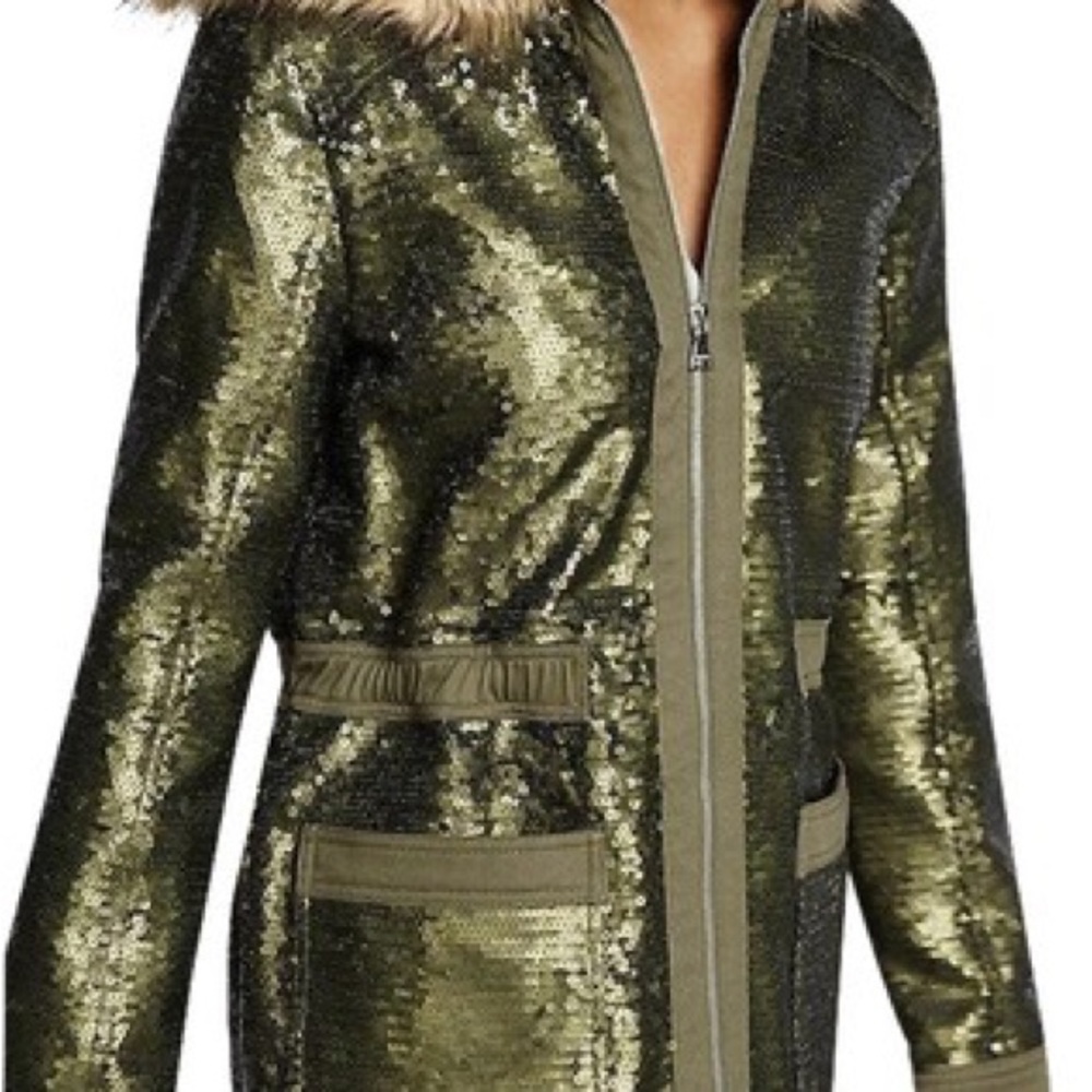 Express Green Sequin Parka